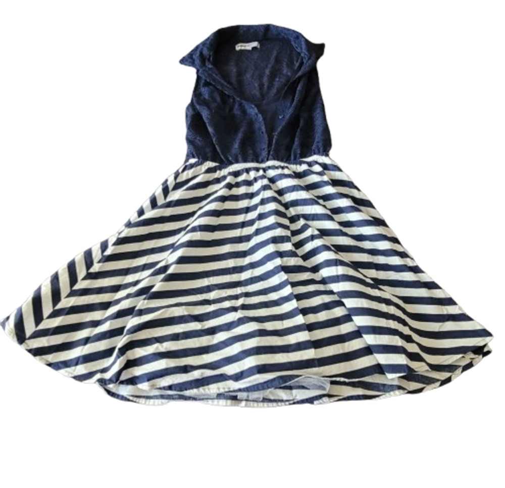 Bailey Blue Navy Lace Top with Navy & White Striped Skirt Dress